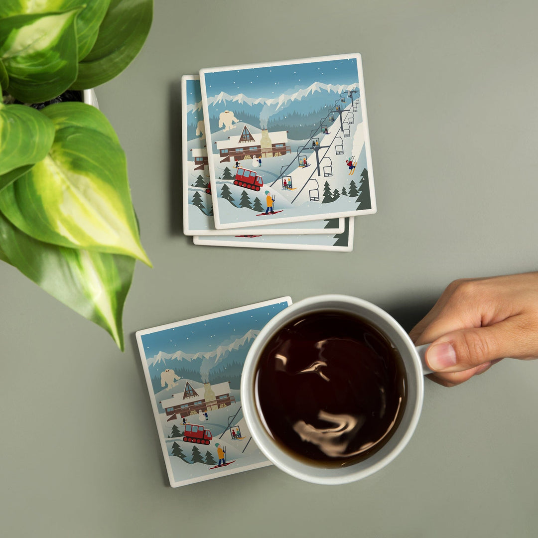 Retro Mountain Town, Lantern Press Artwork, Coaster Set Coasters Lantern Press 