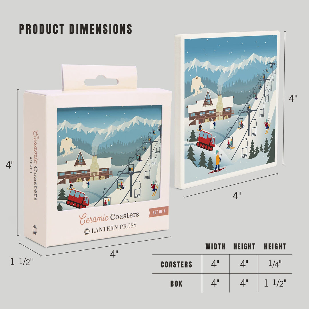 Retro Mountain Town, Lantern Press Artwork, Coaster Set Coasters Lantern Press 