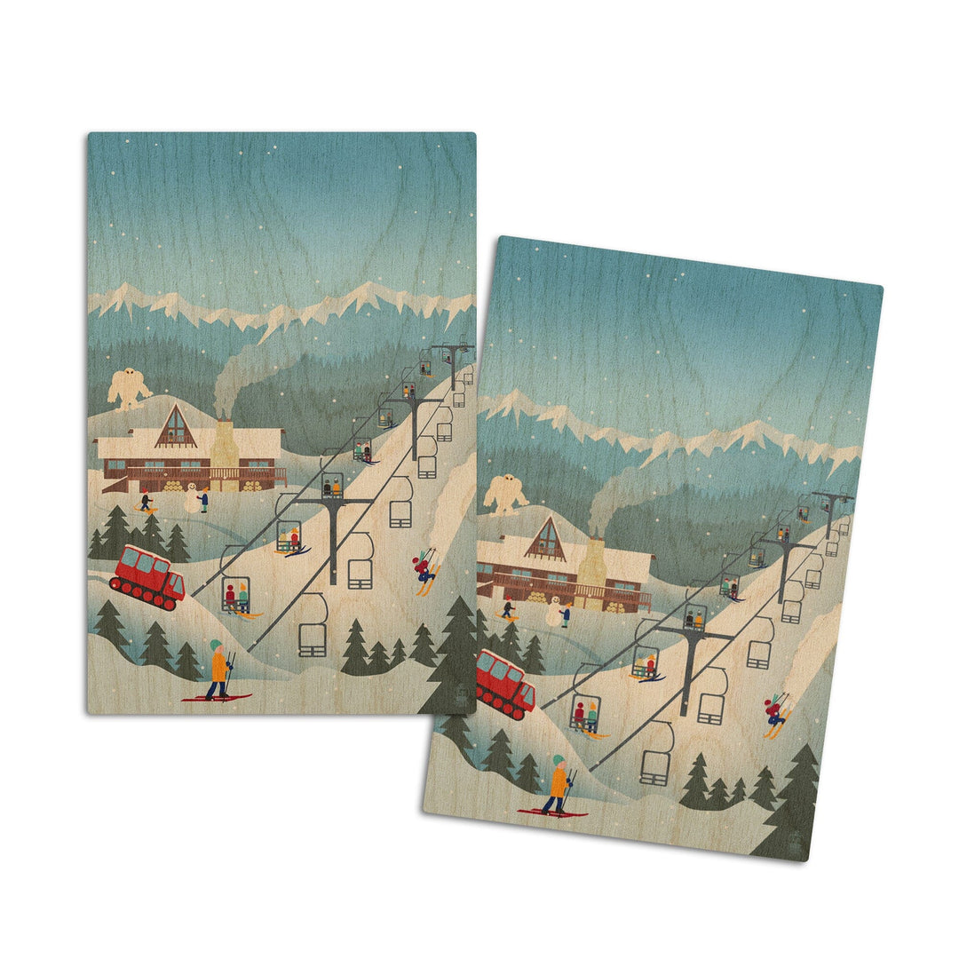 Retro Mountain Town, Lantern Press Artwork, Wood Signs and Postcards Wood Lantern Press 4x6 Wood Postcard Set 