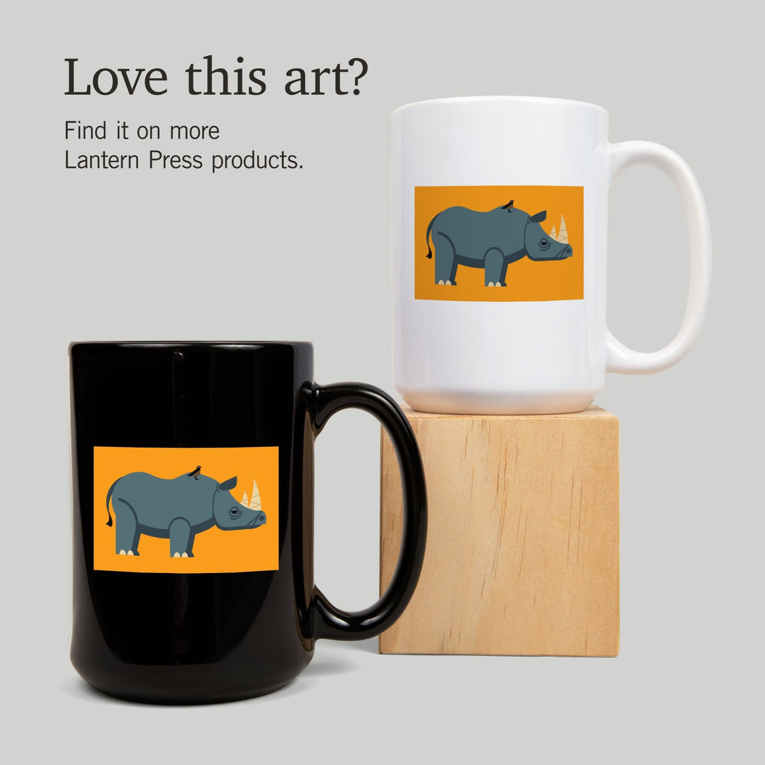 Rhino, Geometric, Contour, Lantern Press Artwork, Ceramic Mug Mugs Lantern Press 