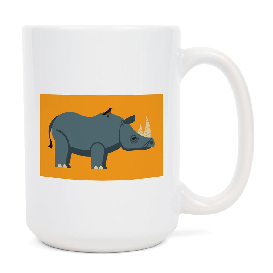 Rhino, Geometric, Contour, Lantern Press Artwork, Ceramic Mug Mugs Lantern Press 