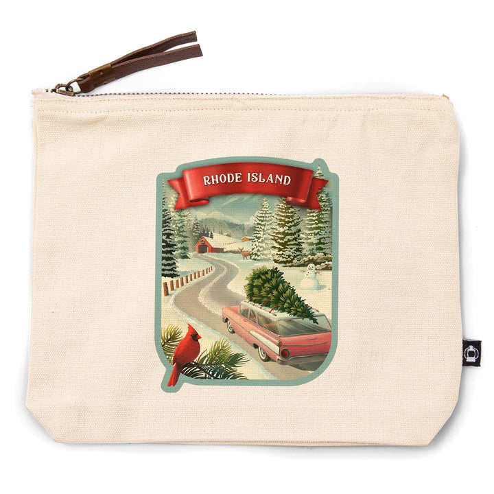 Rhode Island, Christmas Holiday Tradition,, Organic Cotton Zipper Pouch, Go Bag Go Bag Lantern Press 