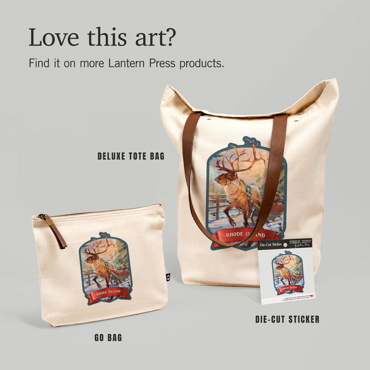 Rhode Island, Christmas Sleigh Ride,, Organic Cotton Zipper Pouch, Go Bag Go Bag Lantern Press 