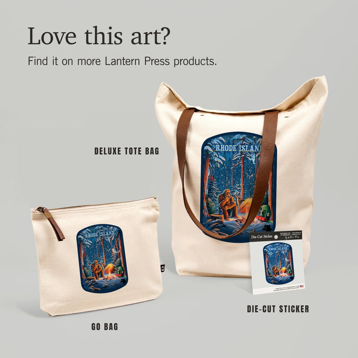 Rhode Island, Find Your Inner Squatch, Camping Bigfoot, Organic Cotton Zipper Pouch, Go Bag Totes Lantern Press 