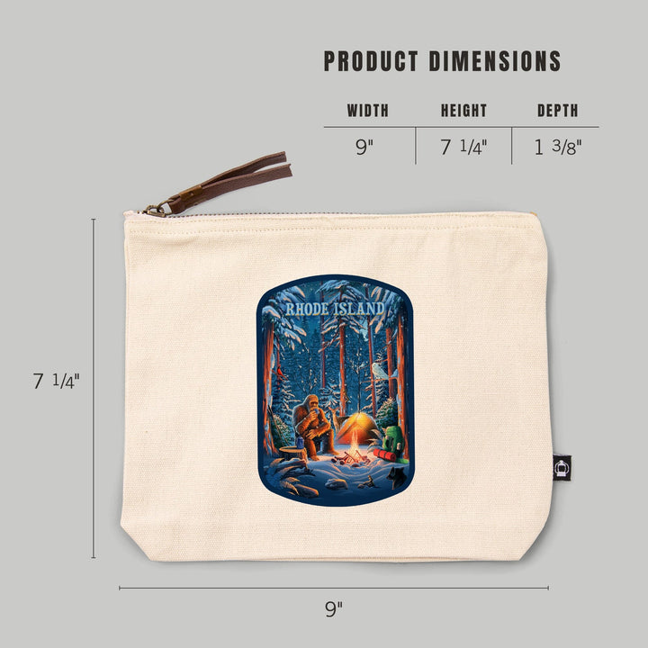 Rhode Island, Find Your Inner Squatch, Camping Bigfoot, Organic Cotton Zipper Pouch, Go Bag Totes Lantern Press 