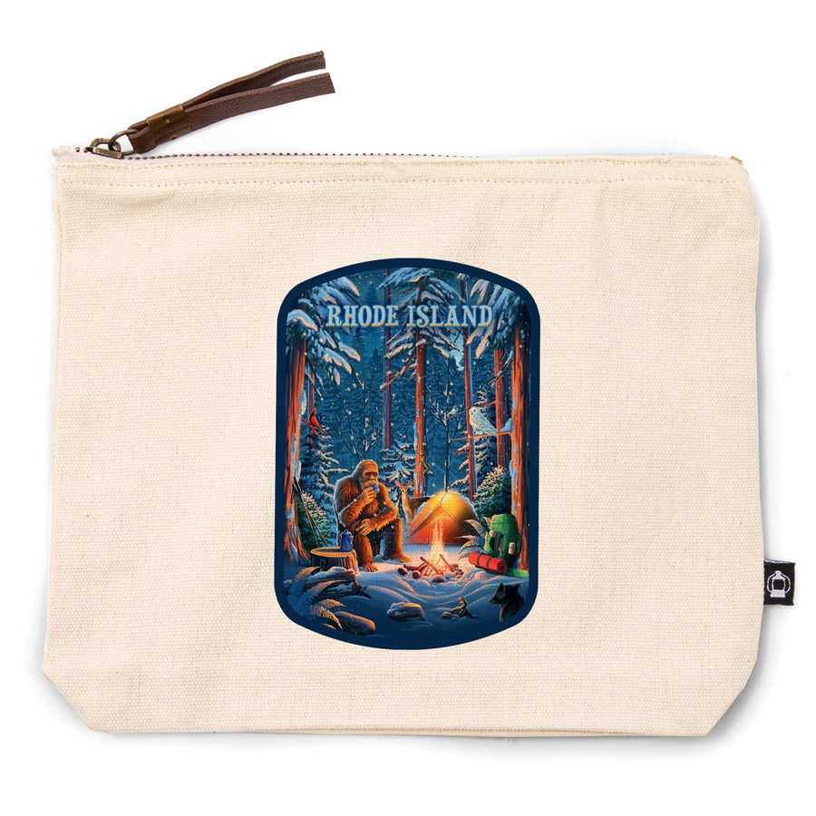 Rhode Island, Find Your Inner Squatch, Camping Bigfoot, Organic Cotton Zipper Pouch, Go Bag Totes Lantern Press 