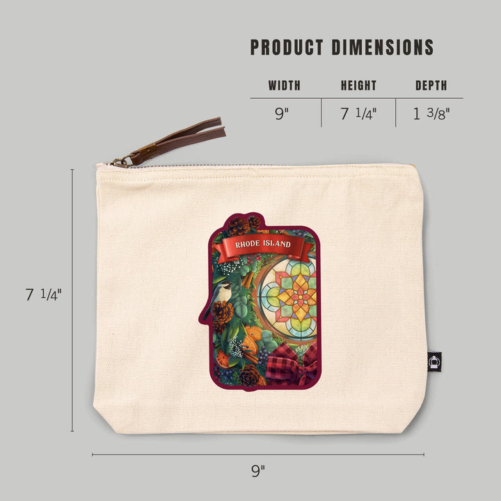 Rhode Island, Front Door with Christmas Wreath,, Organic Cotton Zipper Pouch, Go Bag Go Bag Lantern Press 
