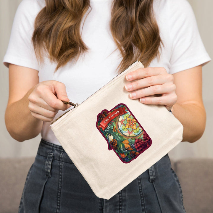 Rhode Island, Front Door with Christmas Wreath,, Organic Cotton Zipper Pouch, Go Bag Go Bag Lantern Press 