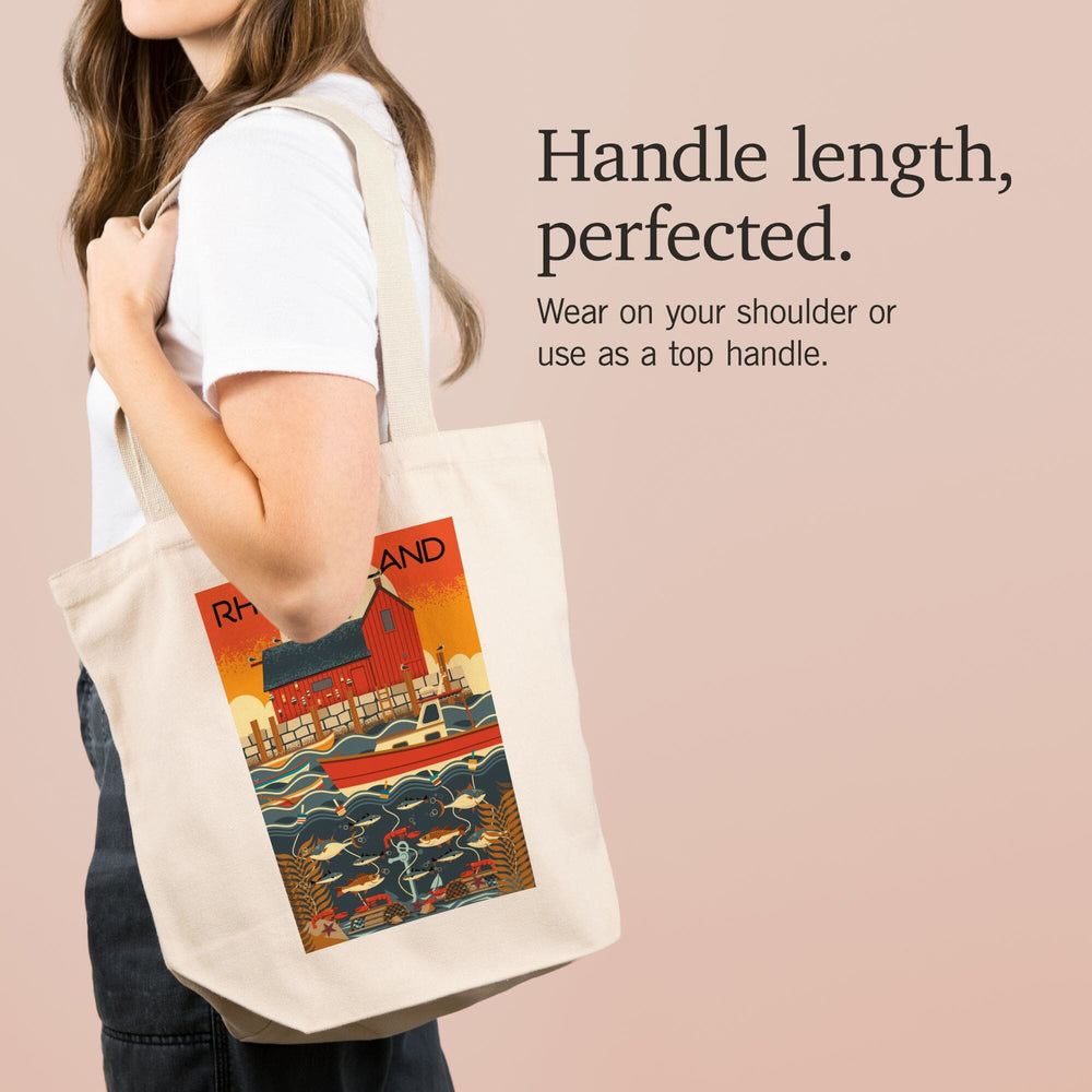 Rhode Island, Nautical Geometric, Tote Bag Totes Lantern Press 
