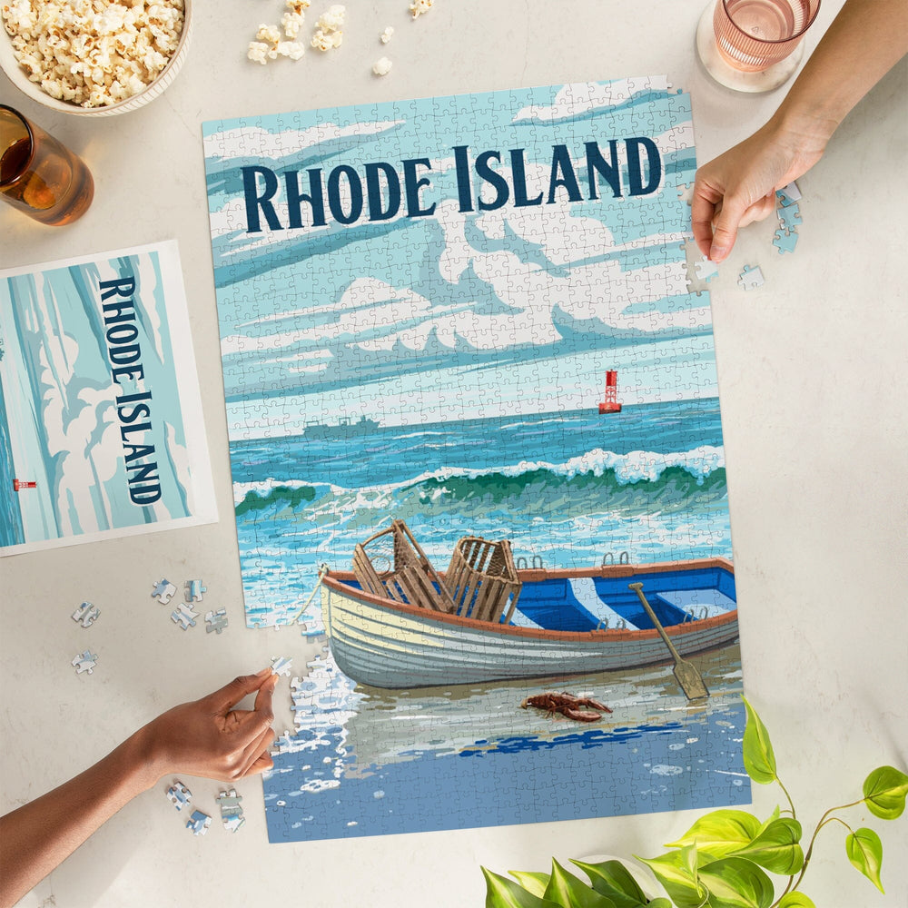Rhode Island, Painterly, Dory and Lobster Traps, Jigsaw Puzzle Puzzle Lantern Press 