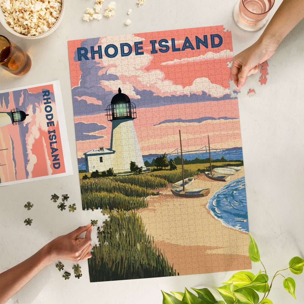 Rhode Island, Painterly, Prudence Island Lighthouse, Jigsaw Puzzle Puzzle Lantern Press 