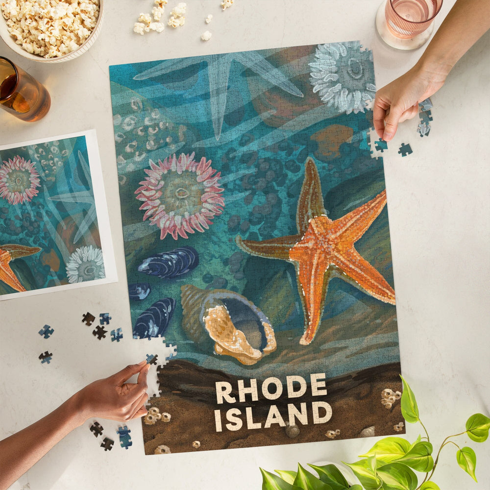 Rhode Island, Painterly, Tiny World Huge Wonders, Starfish and Shells, Jigsaw Puzzle Puzzle Lantern Press 