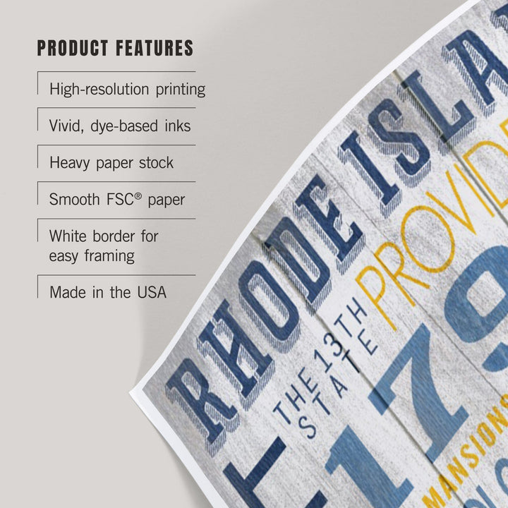 Rhode Island, Rustic Typography with Narragansett Tower, Art & Giclee Prints Art Lantern Press 