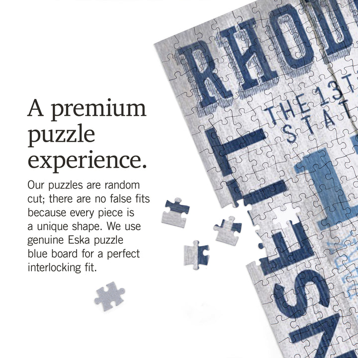 Rhode Island, Rustic Typography with Narragansett Tower, Jigsaw Puzzle Puzzle Lantern Press 