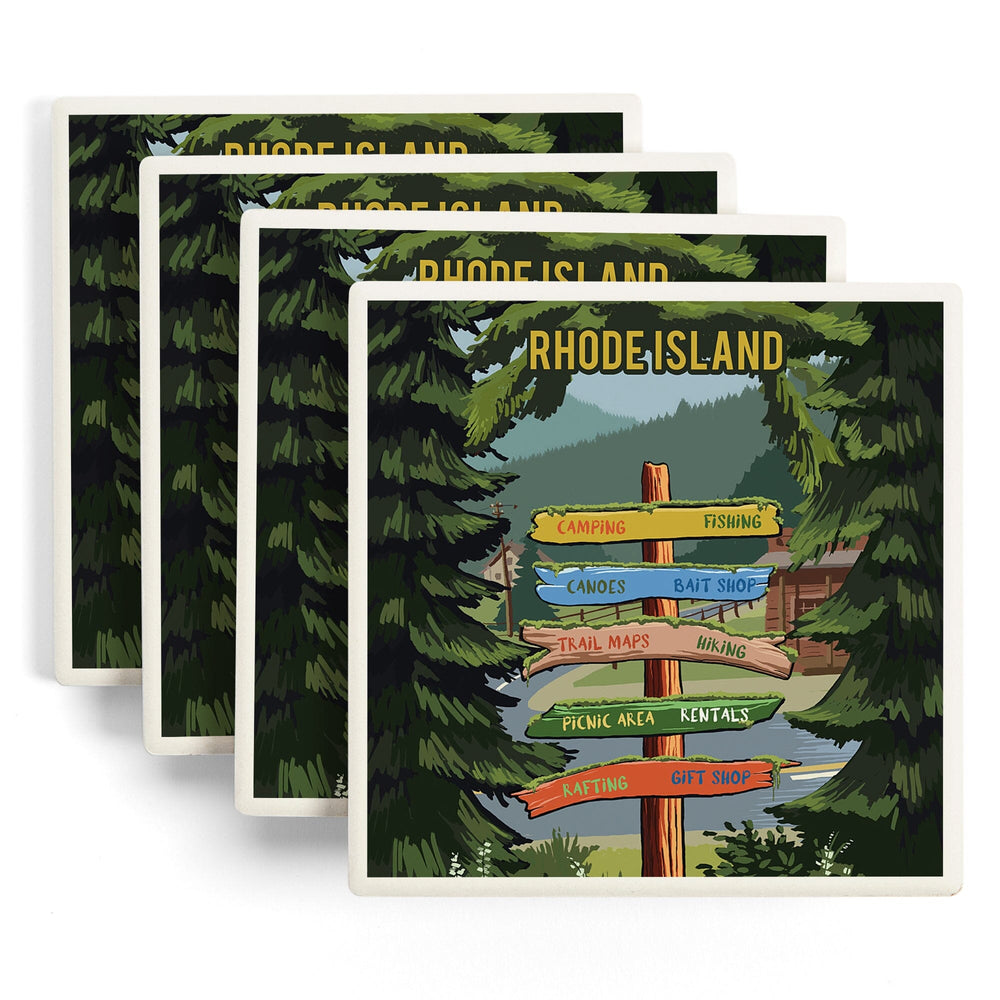 Rhode Island, Signpost, Forest and Camp, Coasters Coasters Lantern Press 