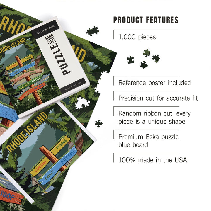 Rhode Island, Signpost, Forest and Camp, Jigsaw Puzzle Puzzle Lantern Press 