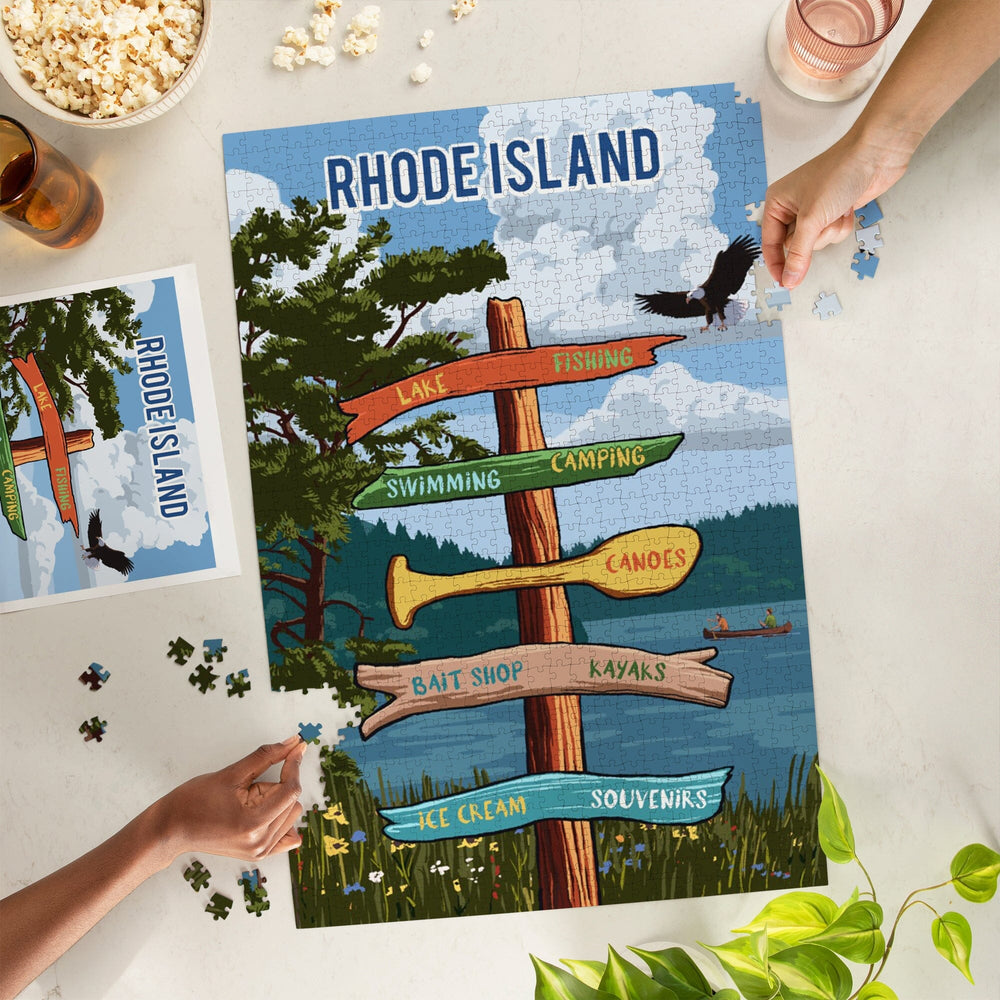 Rhode Island, Signpost, Lake and Eagle, Jigsaw Puzzle Puzzle Lantern Press 