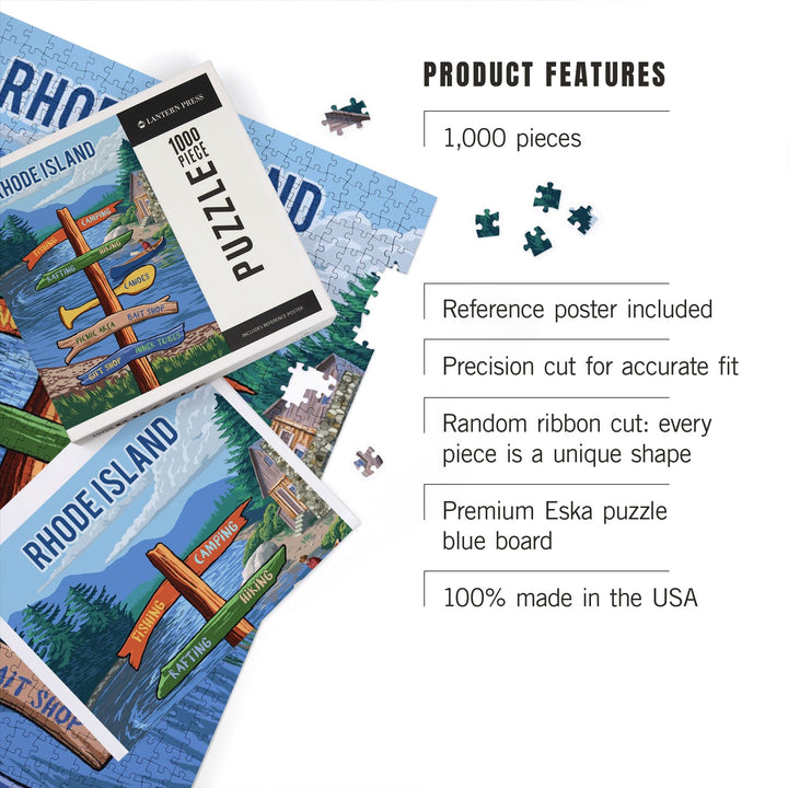 Rhode Island, Signpost, River, Jigsaw Puzzle Puzzle Lantern Press 