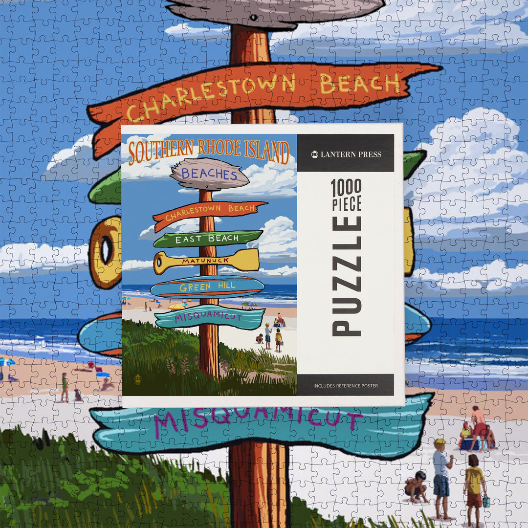 Rhode Island, Southern Beaches Sign Destinations, Jigsaw Puzzle Puzzle Lantern Press 