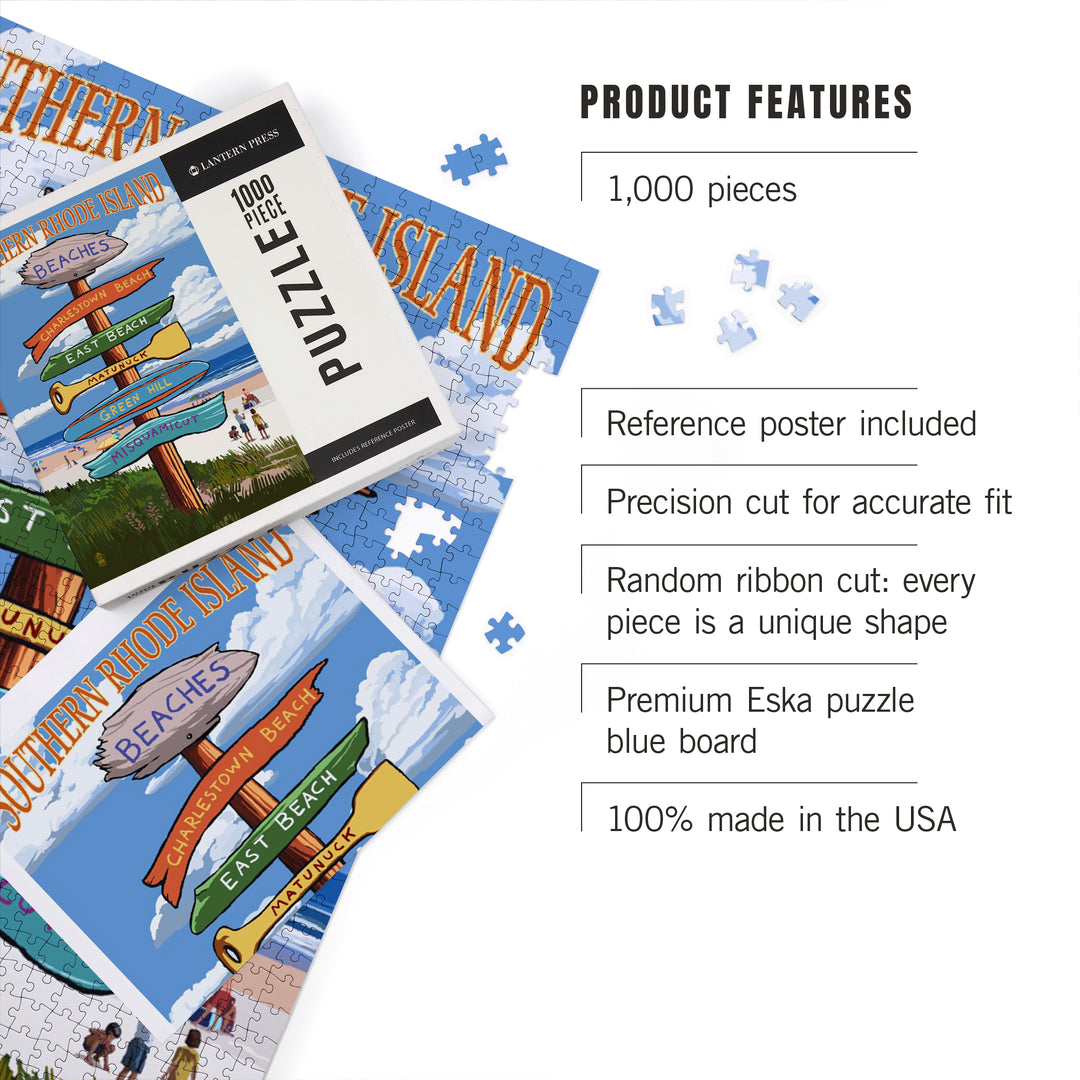 Rhode Island, Southern Beaches Sign Destinations, Jigsaw Puzzle Puzzle Lantern Press 