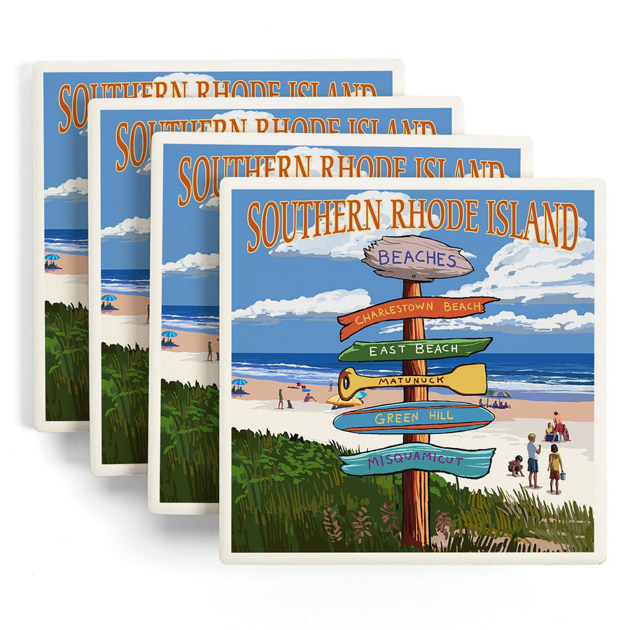 Rhode Island, Southern Beaches Sign Destinations, Lantern Press Artwork, Coaster Set Coasters Lantern Press 