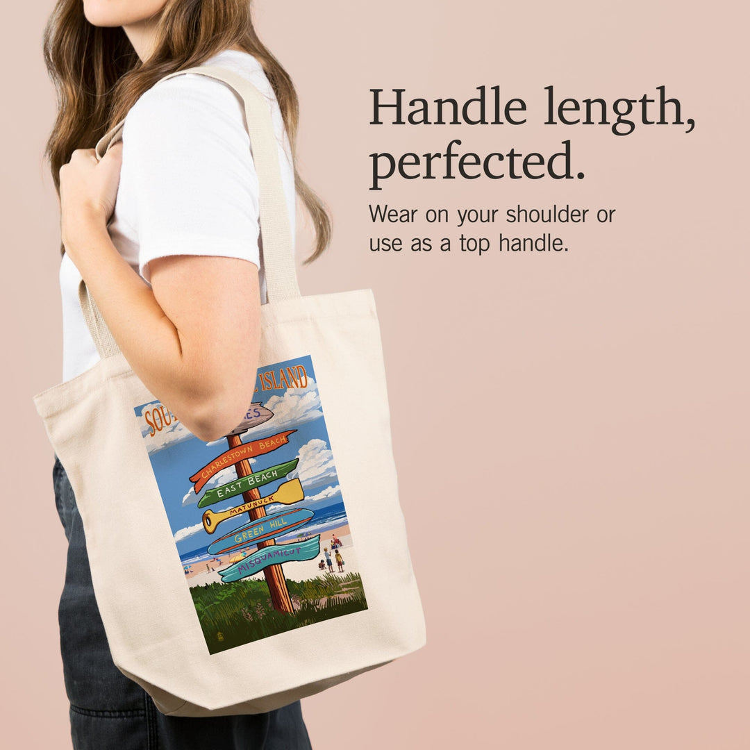 Rhode Island, Southern Beaches Sign Destinations, Lantern Press Artwork, Tote Bag Totes Lantern Press 