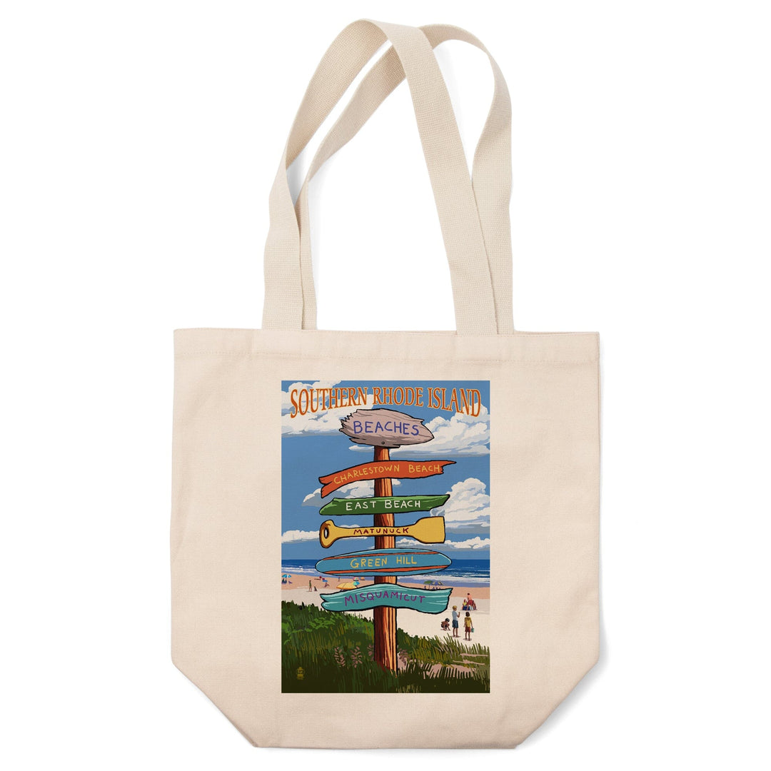 Rhode Island, Southern Beaches Sign Destinations, Lantern Press Artwork, Tote Bag Totes Lantern Press 