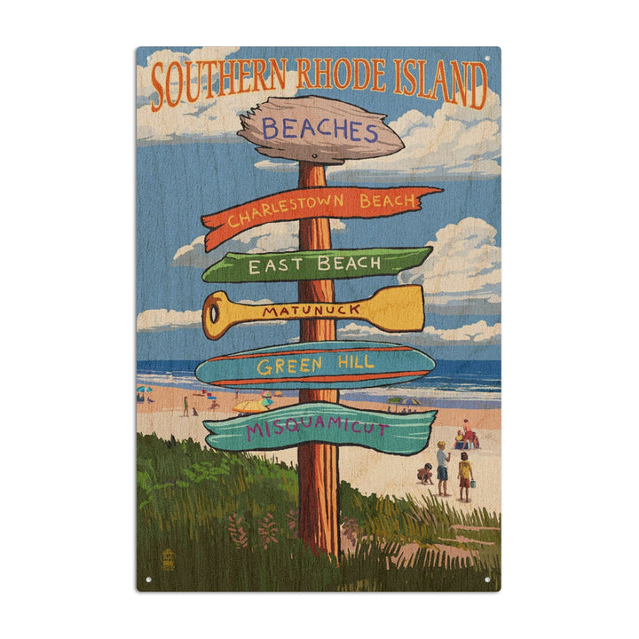 Rhode Island, Southern Beaches Sign Destinations, Lantern Press Artwork, Wood Signs and Postcards Wood Lantern Press 10 x 15 Wood Sign 
