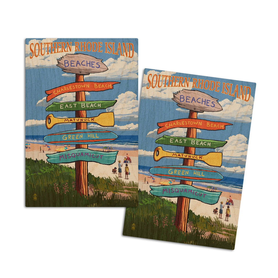 Rhode Island, Southern Beaches Sign Destinations, Lantern Press Artwork, Wood Signs and Postcards Wood Lantern Press 4x6 Wood Postcard Set 
