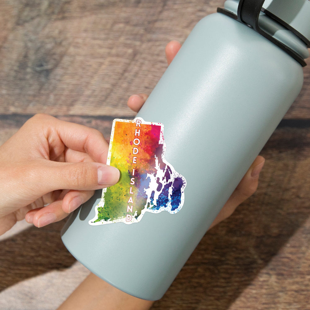 Rhode Island, State Abstract Watercolor, Contour, Lantern Press Artwork, Vinyl Sticker Sticker Lantern Press 