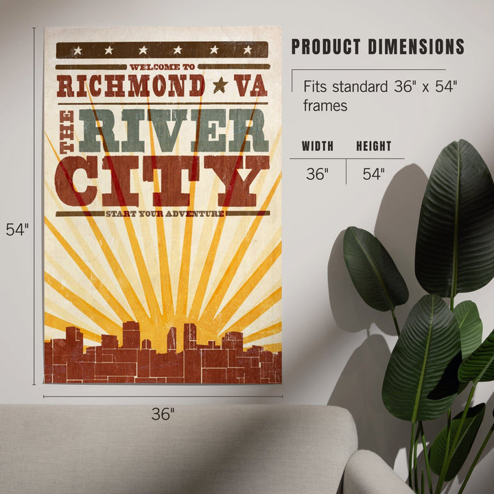 Richmond, Virginia, Skyline and Sunburst Screenprint Style, Art & Giclee Prints Art Lantern Press 