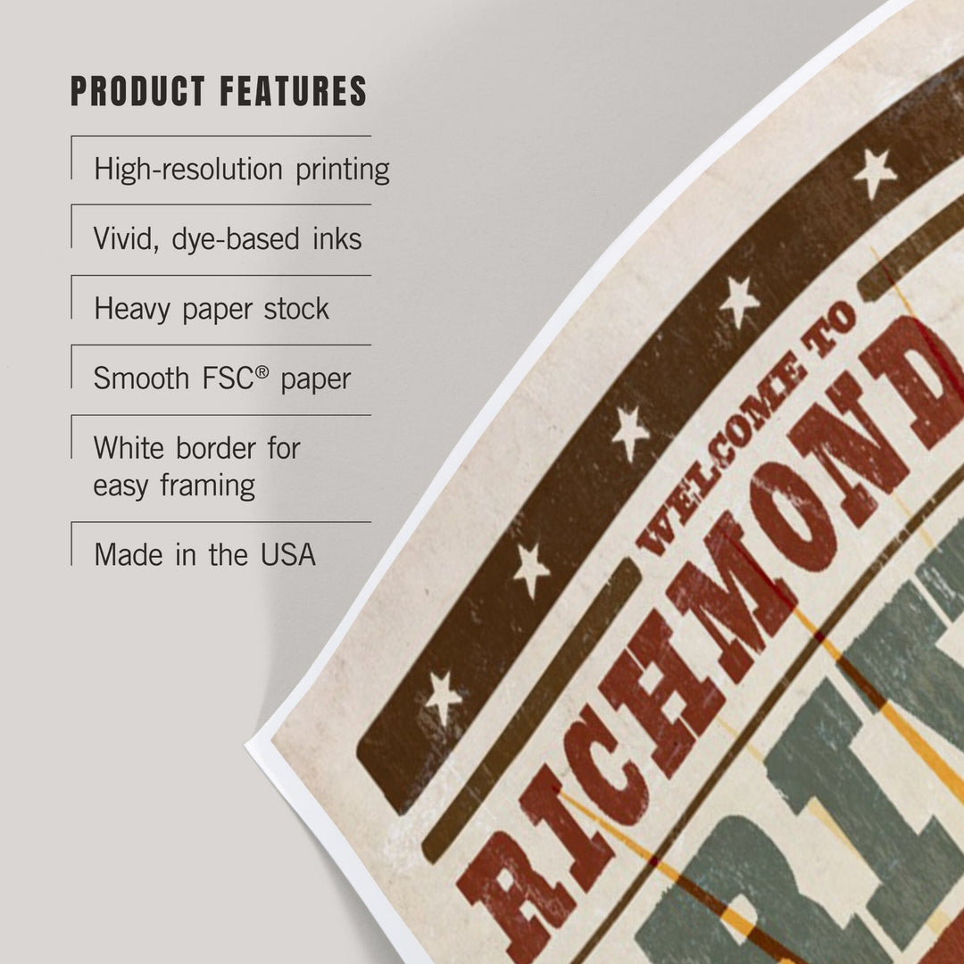 Richmond, Virginia, Skyline and Sunburst Screenprint Style, Art & Giclee Prints Art Lantern Press 