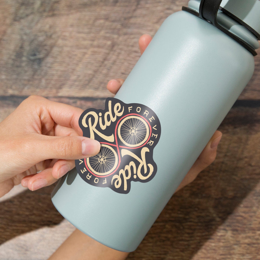 Ride Forever, Infinity Wheel, Biking, Contour, Vinyl Sticker Sticker Lantern Press 