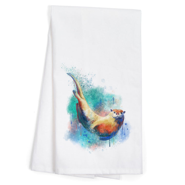 River Otter, Watercolor, Organic Cotton Kitchen Tea Towels Kitchen Lantern Press 