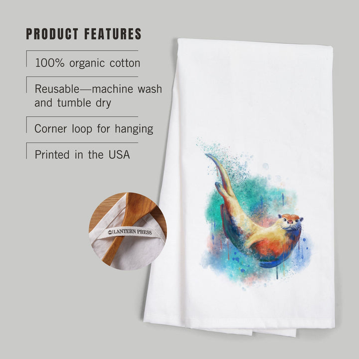 River Otter, Watercolor, Organic Cotton Kitchen Tea Towels Kitchen Lantern Press 