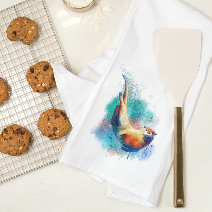 River Otter, Watercolor, Organic Cotton Kitchen Tea Towels Kitchen Lantern Press 
