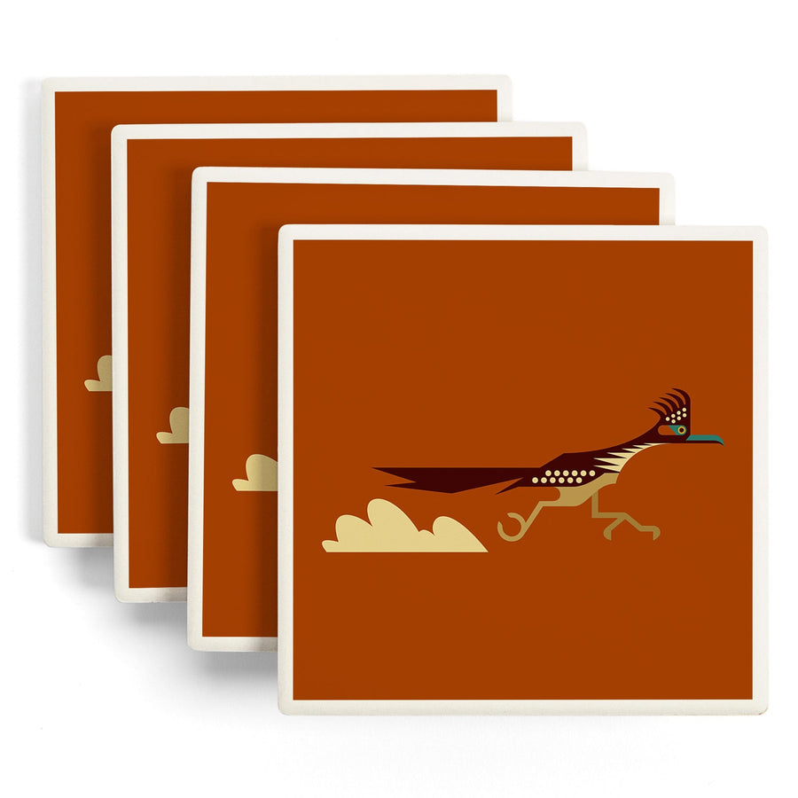 Road Runner, Geometric, Contour, Lantern Press Artwork, Coaster Set Coasters Lantern Press 