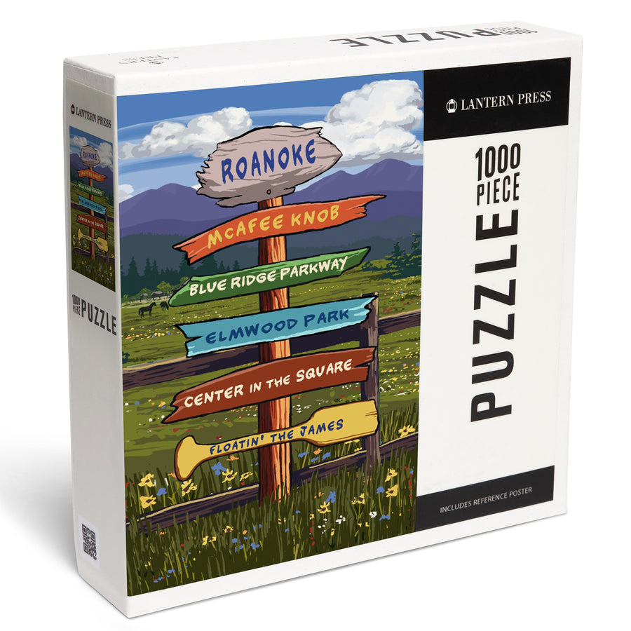 Roanoke, Virginia, Destination Signpost, Jigsaw Puzzle Puzzle Lantern Press 