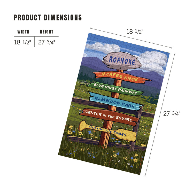 Roanoke, Virginia, Destination Signpost, Jigsaw Puzzle Puzzle Lantern Press 