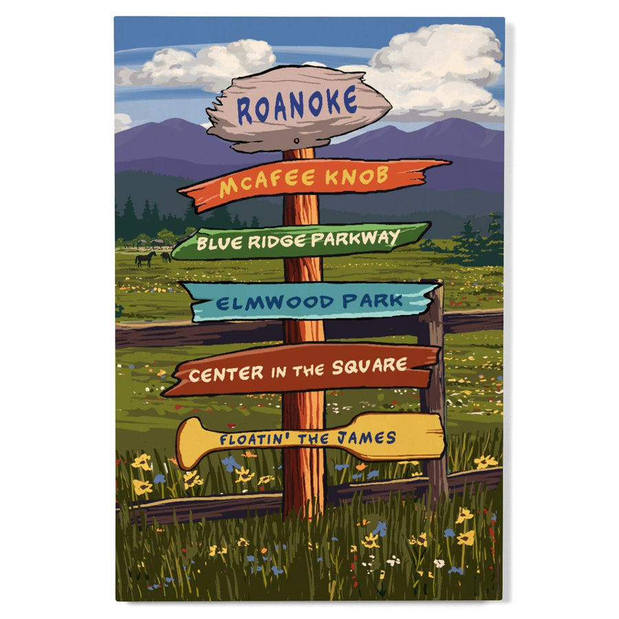 Roanoke, Virginia, Destination Signpost, Lantern Press Artwork, Wood Signs and Postcards Wood Lantern Press 