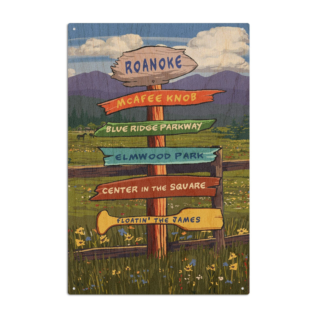 Roanoke, Virginia, Destination Signpost, Lantern Press Artwork, Wood Signs and Postcards Wood Lantern Press 6x9 Wood Sign 