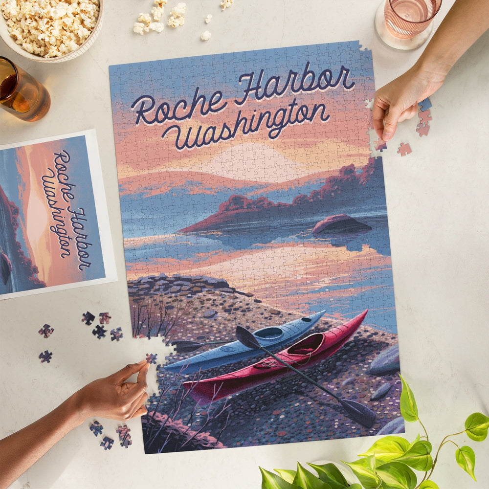 Roche Harbor, Washington, Get Outside Series, Glassy Sunrise, Kayak, Jigsaw Puzzle Puzzle Lantern Press 