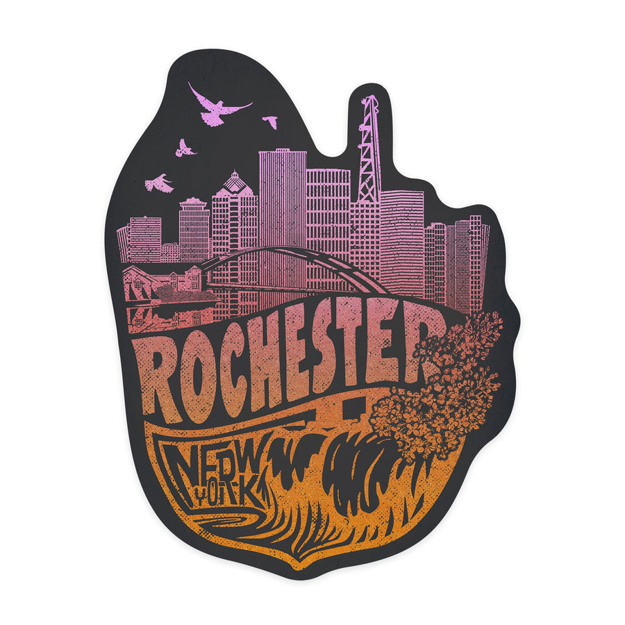 Rochester, New York, Contour, Vinyl Sticker Sticker Lantern Press 