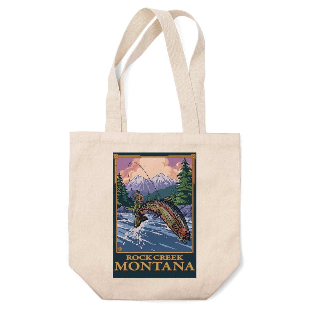 Rock Creek, Montana, Fly Fishing Scene, Tote Bag Totes Lantern Press 