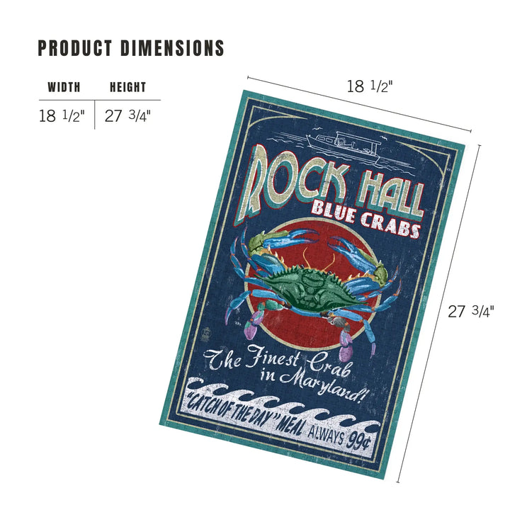 Rock Hall, Maryland, Blue Crabs Vintage Sign, Jigsaw Puzzle Puzzle Lantern Press 