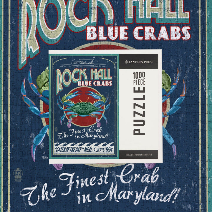 Rock Hall, Maryland, Blue Crabs Vintage Sign, Jigsaw Puzzle Puzzle Lantern Press 