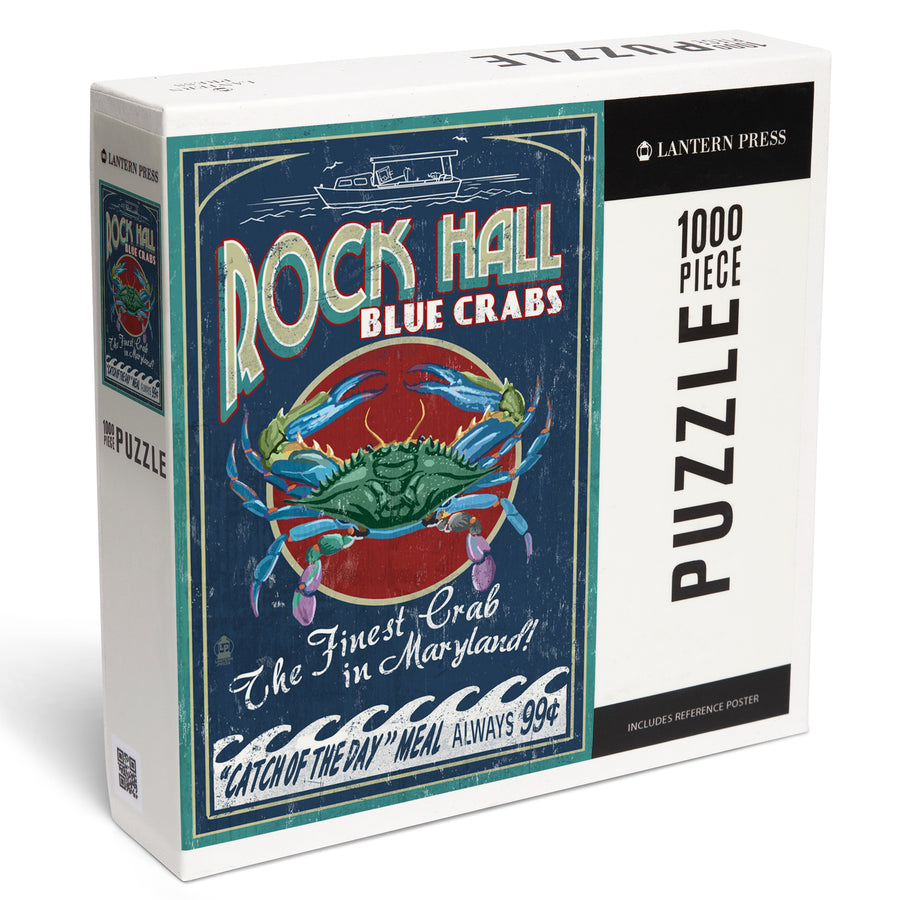 Rock Hall, Maryland, Blue Crabs Vintage Sign, Jigsaw Puzzle Puzzle Lantern Press 