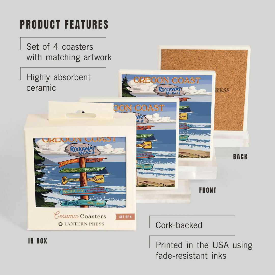 Rockaway Beach, Oregon, Destinations Sign, Coasters Coasters Lantern Press 