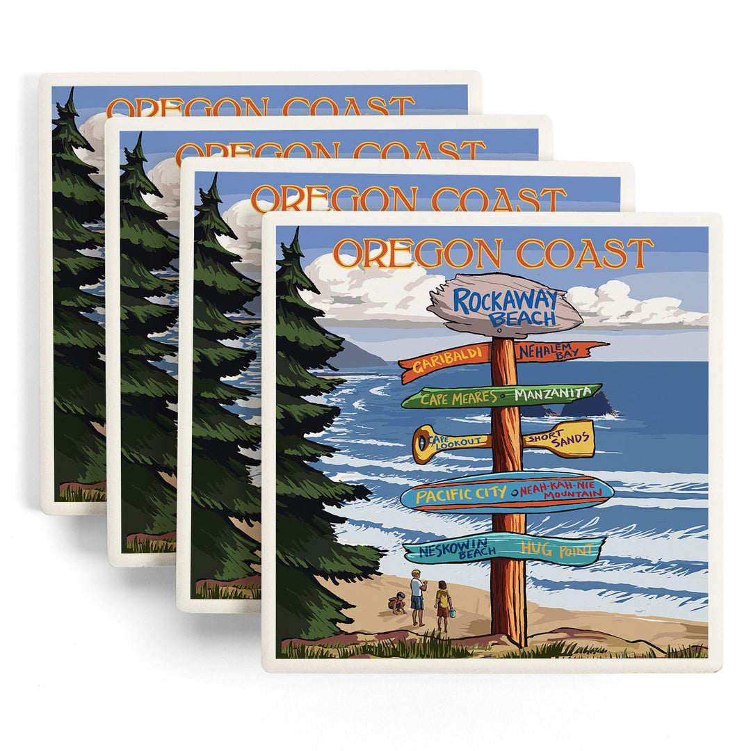Rockaway Beach, Oregon, Destinations Sign, Coasters Coasters Lantern Press 