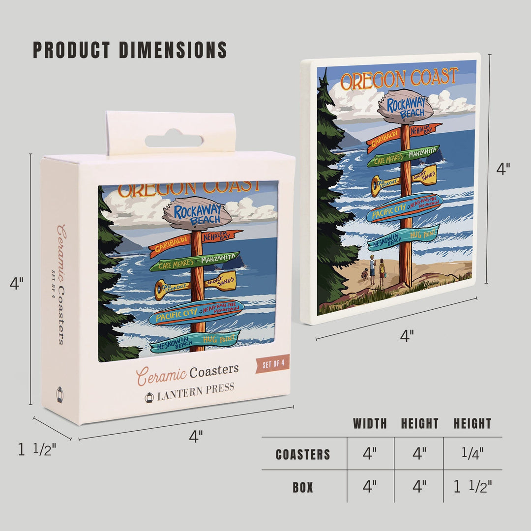 Rockaway Beach, Oregon, Destinations Sign, Coasters Coasters Lantern Press 